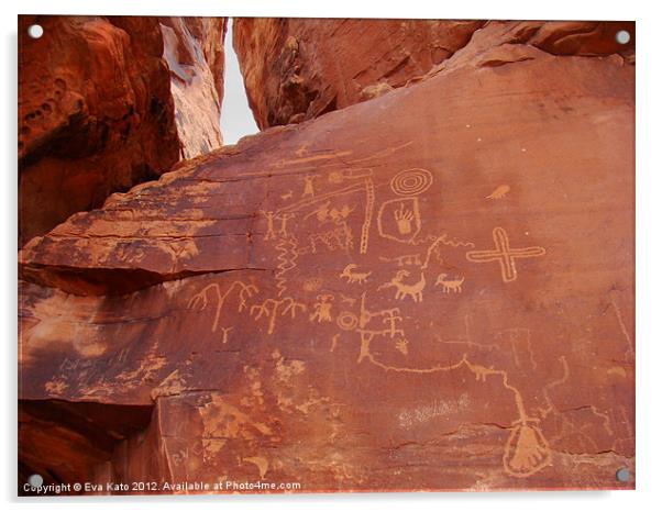 Petroglyphs On Red Rocks Acrylic by Eva Kato