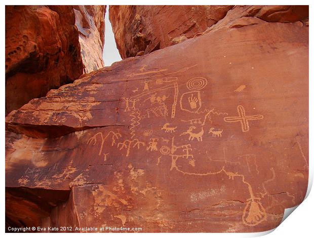Petroglyphs On Red Rocks Print by Eva Kato