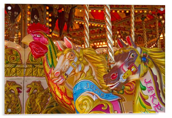 Horses on the steam carousel Acrylic by Bill Simpson