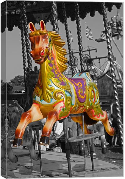 Carousel Horse on Black and White Canvas Print by Bill Simpson