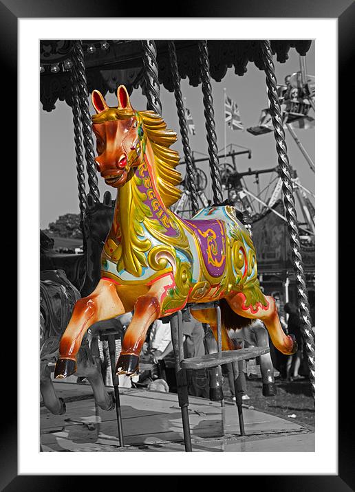 Carousel Horse on Black and White Framed Mounted Print by Bill Simpson