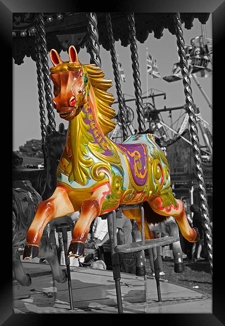 Carousel Horse on Black and White Framed Print by Bill Simpson