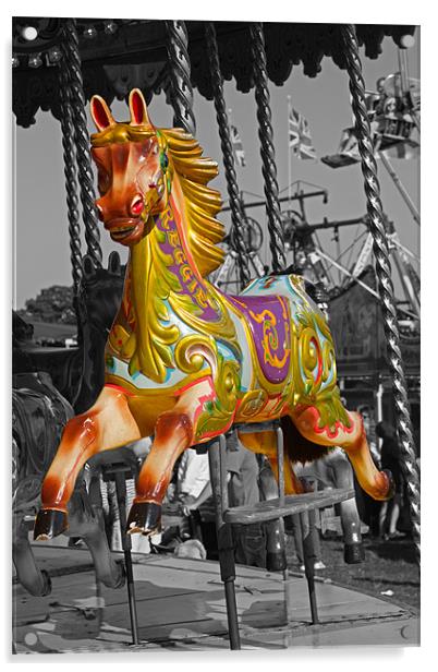Carousel Horse on Black and White Acrylic by Bill Simpson