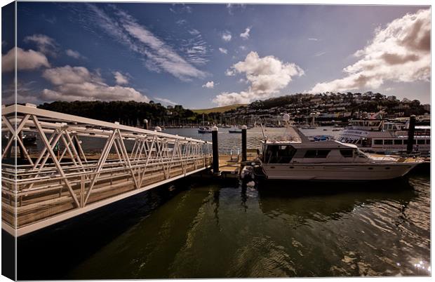 Boat at Jetty in Dartmouth Canvas Print by Jay Lethbridge