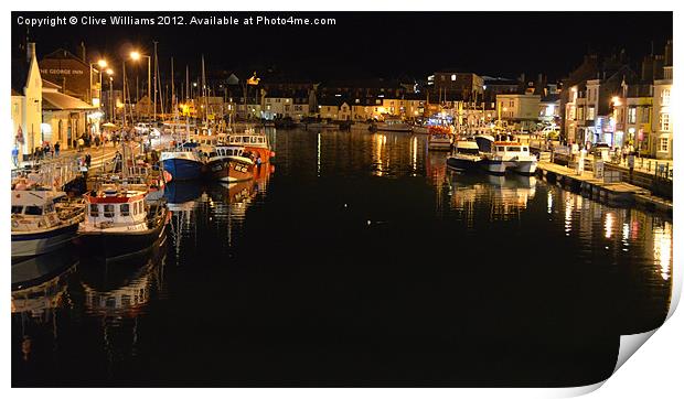 Weymouth Harbour by Night Print by Clive Williams