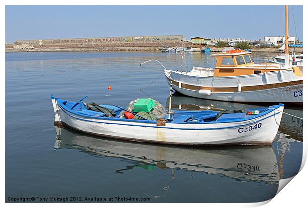 Blue Boat in Sozopol Harbour Print by Tony Murtagh
