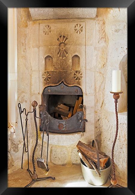 Olde Worlde fireplace in a Cave Framed Print by Arfabita  