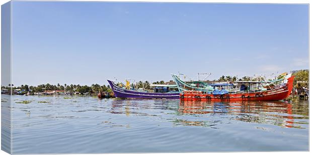 Colorful fishing boats moored Kochin Canvas Print by Arfabita  