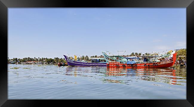 Colorful fishing boats moored Kochin Framed Print by Arfabita  