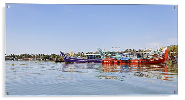 Colorful fishing boats moored Kochin Acrylic by Arfabita  