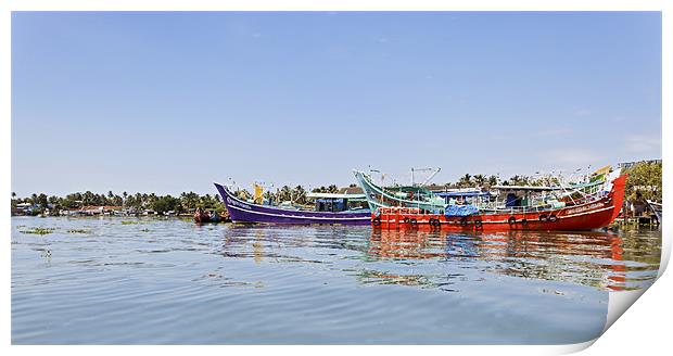 Colorful fishing boats moored Kochin Print by Arfabita  