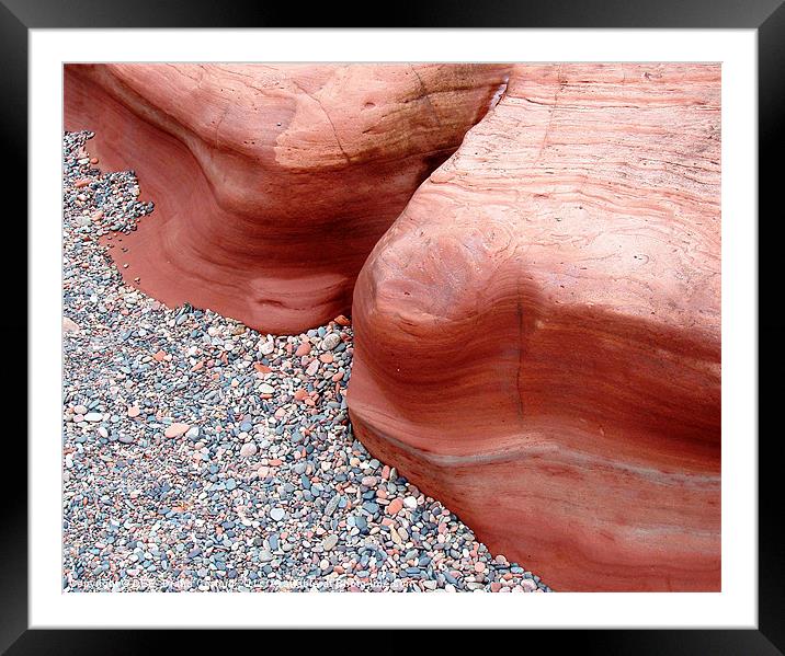 Pink rocks and pebbles on beach Framed Mounted Print by DEE- Diana Cosford