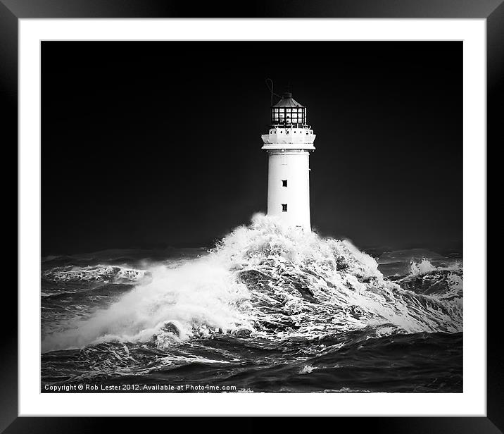 New Brighton lighthouse, " Facing the storm" Framed Mounted Print by Rob Lester