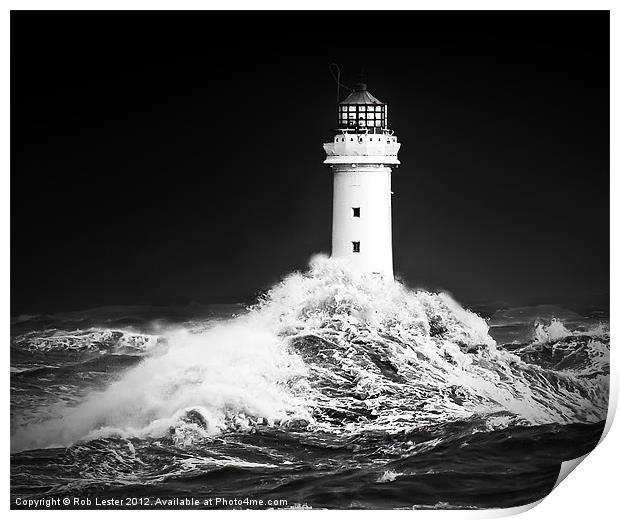 New Brighton lighthouse, " Facing the storm" Print by Rob Lester