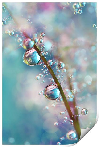 Rainbow Blue Smokey Drops Print by Sharon Johnstone