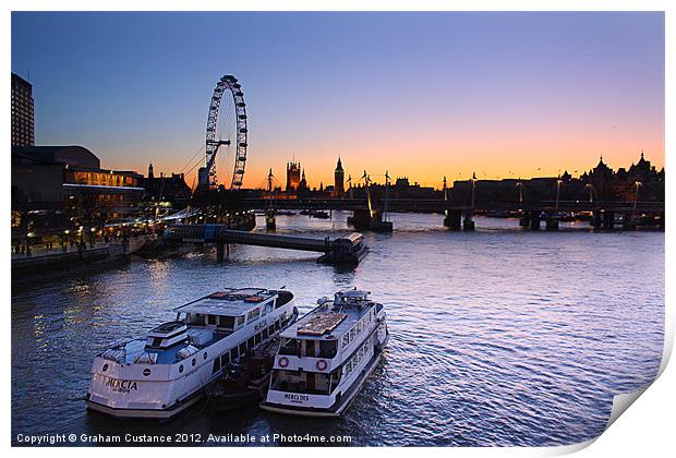 London Skyline at Sunset Print by Graham Custance