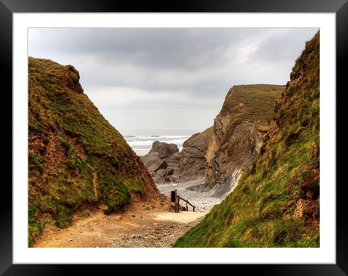Walking down To Sandymouth Beach Framed Mounted Print by Mike Gorton