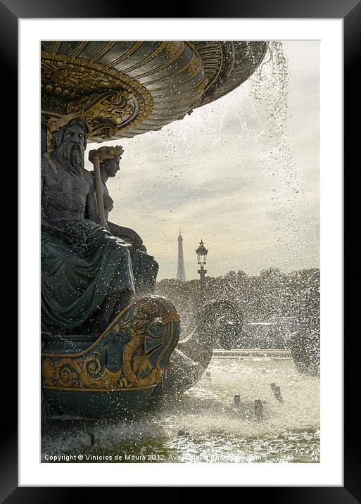 Fountain view of Eiffel Tower Framed Mounted Print by Vinicios de Moura