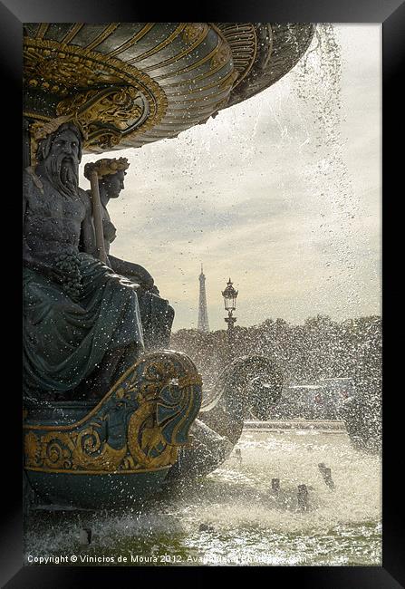 Fountain view of Eiffel Tower Framed Print by Vinicios de Moura