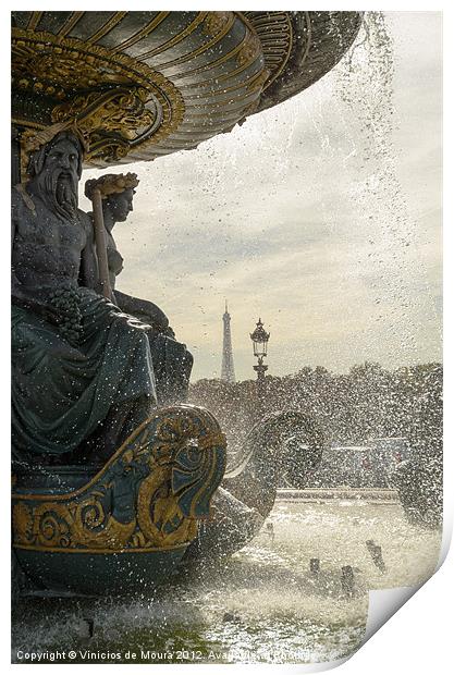 Fountain view of Eiffel Tower Print by Vinicios de Moura
