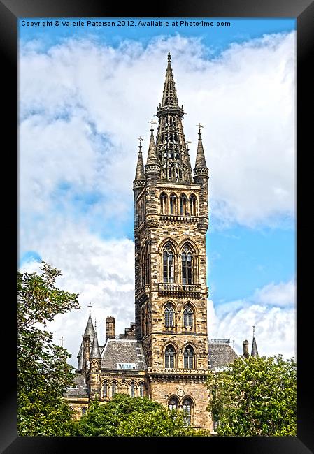 Glasgow University Tower Framed Print by Valerie Paterson