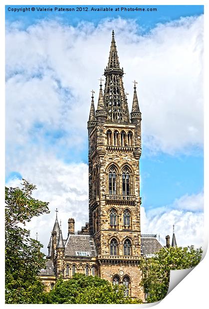 Glasgow University Tower Print by Valerie Paterson