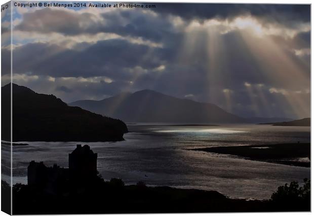 Eilean Donan Castle Sun Rays Canvas Print by Bel Menpes