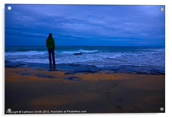Young man on a beach Acrylic by Kathleen Smith (kbhsphoto)