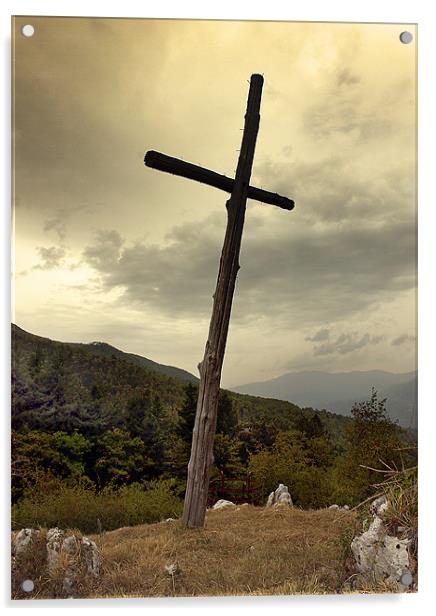 Ancient Timber Cross, Tuscany's Crown Acrylic by Graham Parry