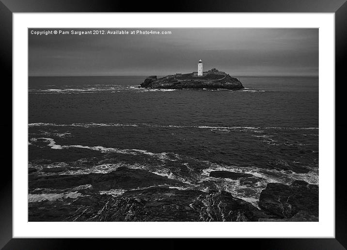 Godrevy Lighthouse Mono Framed Mounted Print by Pam Sargeant