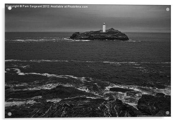 Godrevy Lighthouse Mono Acrylic by Pam Sargeant