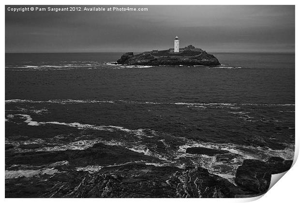 Godrevy Lighthouse Mono Print by Pam Sargeant