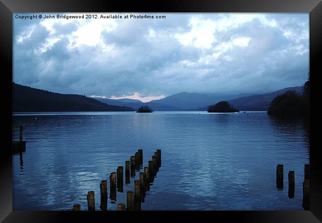 Lake Windermere at dusk Framed Print by John Bridgewood