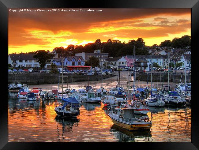 Saundersfoot Harbour Sunset Framed Print by Martin Chambers