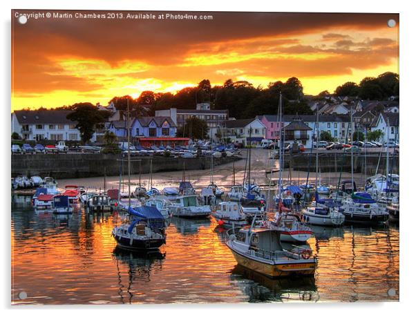 Saundersfoot Harbour Sunset Acrylic by Martin Chambers