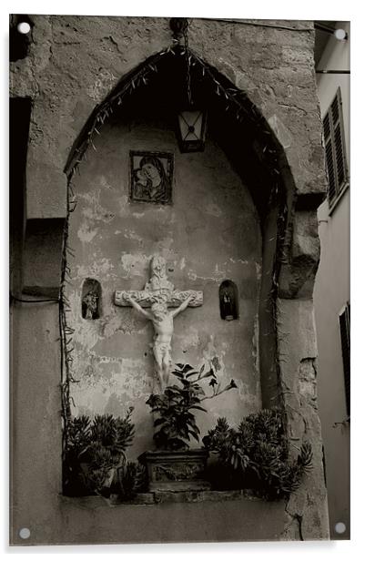 Divine Laterina: An Italian Wayside Crucifix Acrylic by Steven Dale