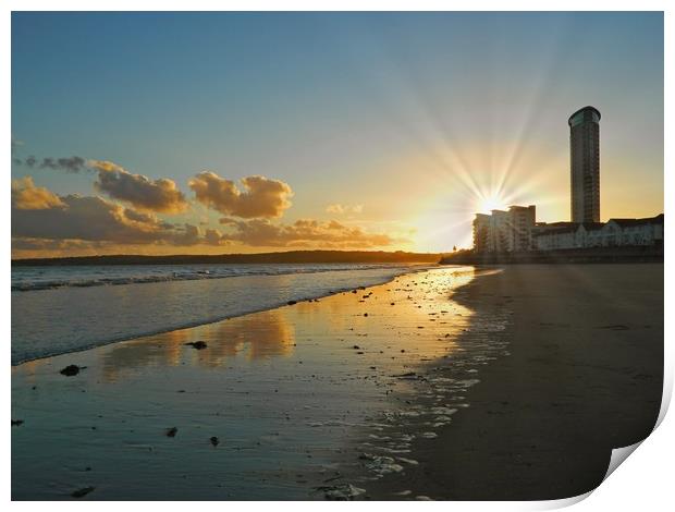 Sunset at Swansea Bay. Print by Becky Dix