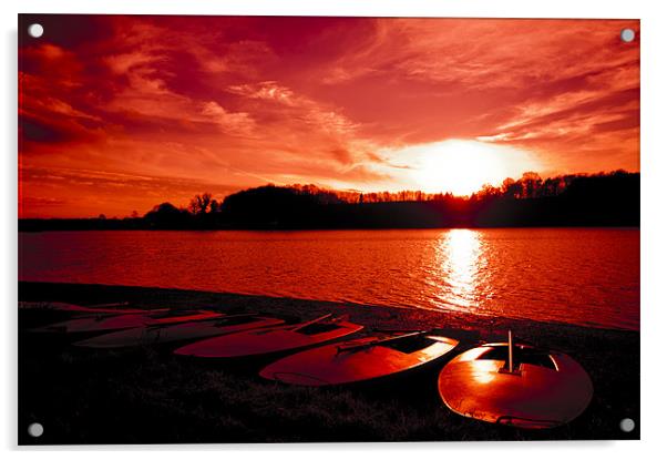 Red Sky at Ardingly Reservoiur Acrylic by Eddie Howland