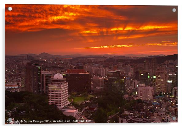 Fiery Seoul sunset Acrylic by Gabor Pozsgai