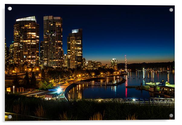 Coal Harbour Night Scene Acrylic by Mark Harrop