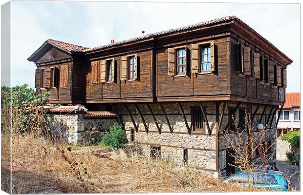 Stone and Wooden Building, Sozopol Canvas Print by Tony Murtagh