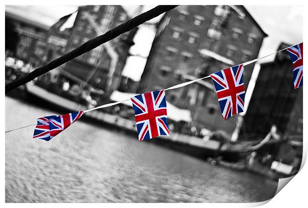 Great British Flag over Glocuester Docks Print by Dan Fisher