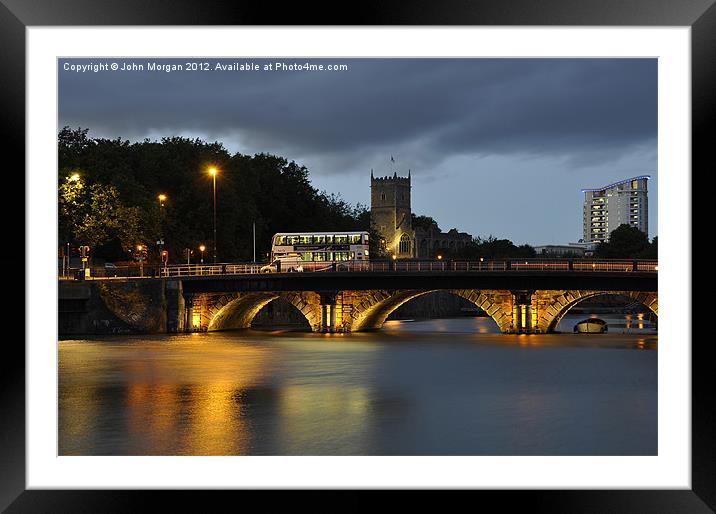 Bristol Bridge at dusk. Framed Mounted Print by John Morgan