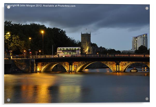 Bristol Bridge at dusk. Acrylic by John Morgan