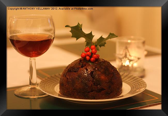 christmas pudding, sherry and holly Framed Print by Anthony Kellaway
