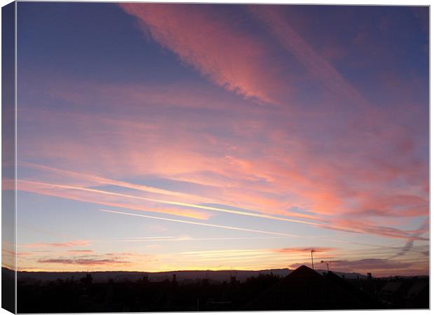Jet Streams in Sunset Canvas Print by Roger Stevens