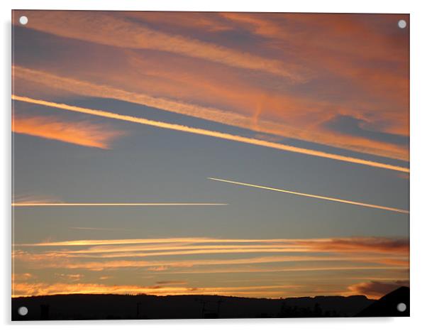 Jet Streams Sunset 2 Acrylic by Roger Stevens