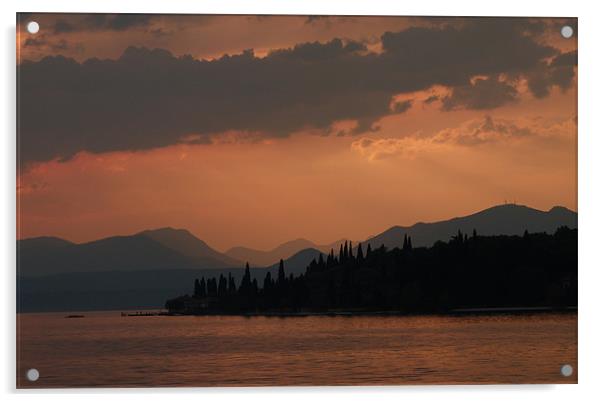 Sunset lake Garda Acrylic by Lynn hanlon