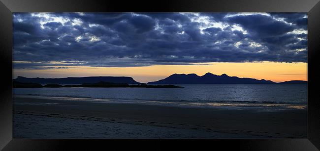 Islands of Eigg and Rum from Camusdarach, Scotland Framed Print by Linda More