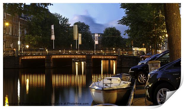 Amsterdam Canal At Night Print by Buster Brown